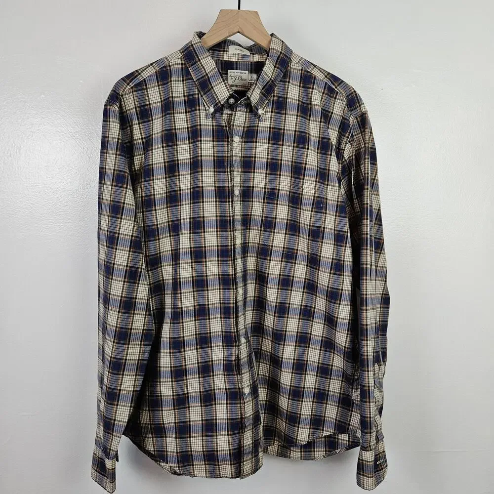 J.Crew Secret Wash Plaid Long Sleeve Button Down Shirt XL Blue Ivory Classic Fit